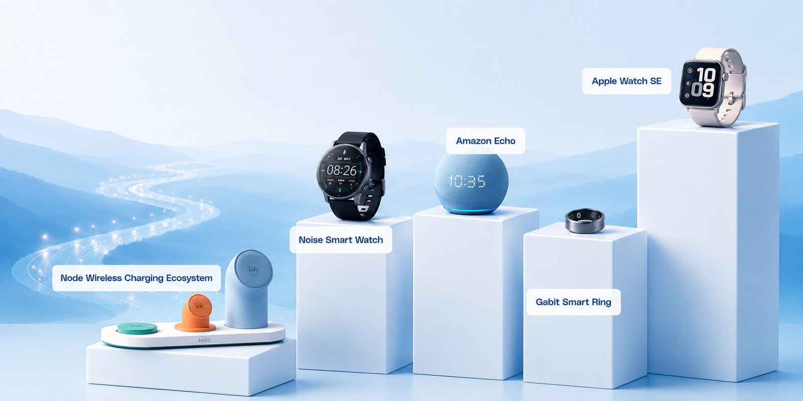 Prize podium: 1st place Apple Watch SE, 2nd place Amazon Echo, 3rd place Noise Smart Watch