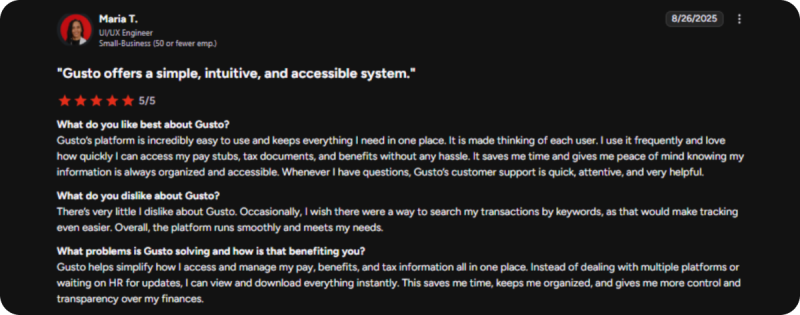 Users value how easy it is to obtain pay stubs
