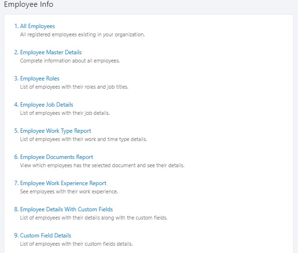 Employee Info Reports