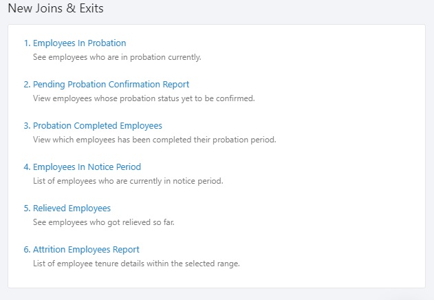 New Joins & Exits Reportss