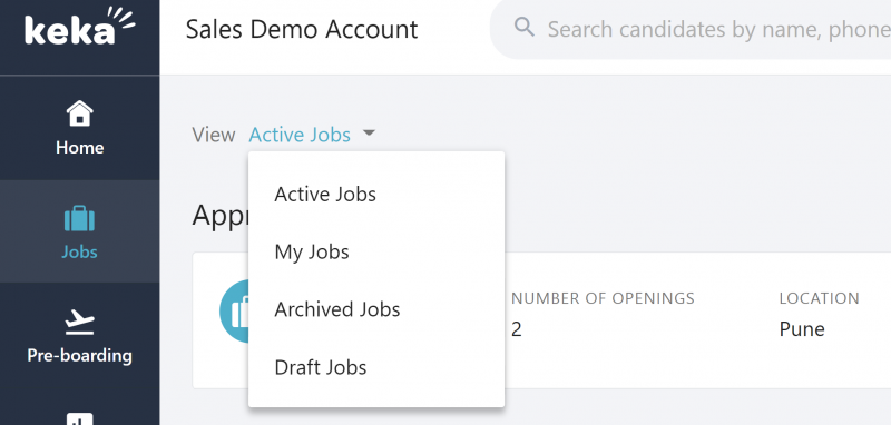 job dashboard - keka hire