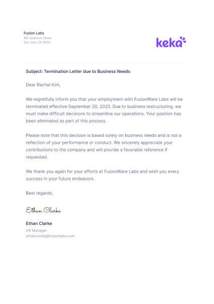 Termination Letter Format 15 _ Keka