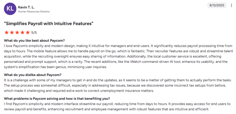 Paycom stands out for its intuitive mobile interface that allows users to process payroll