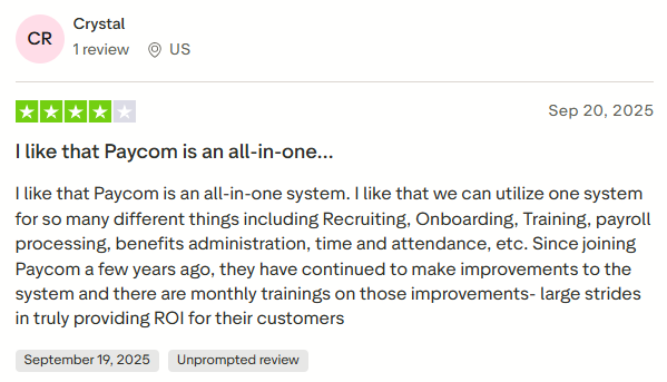 Users appreciate Paycom’s automated time-tracking feature