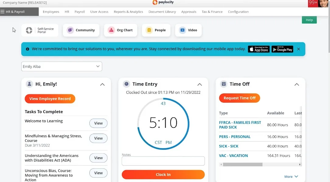 Paylocity screenshot
