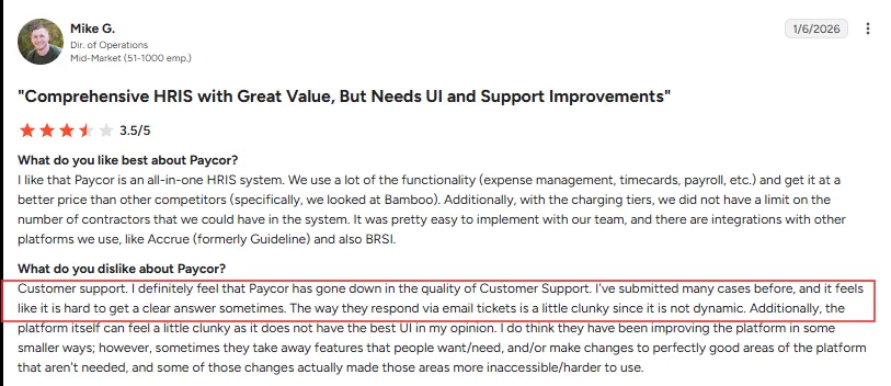 Paycor review on G2