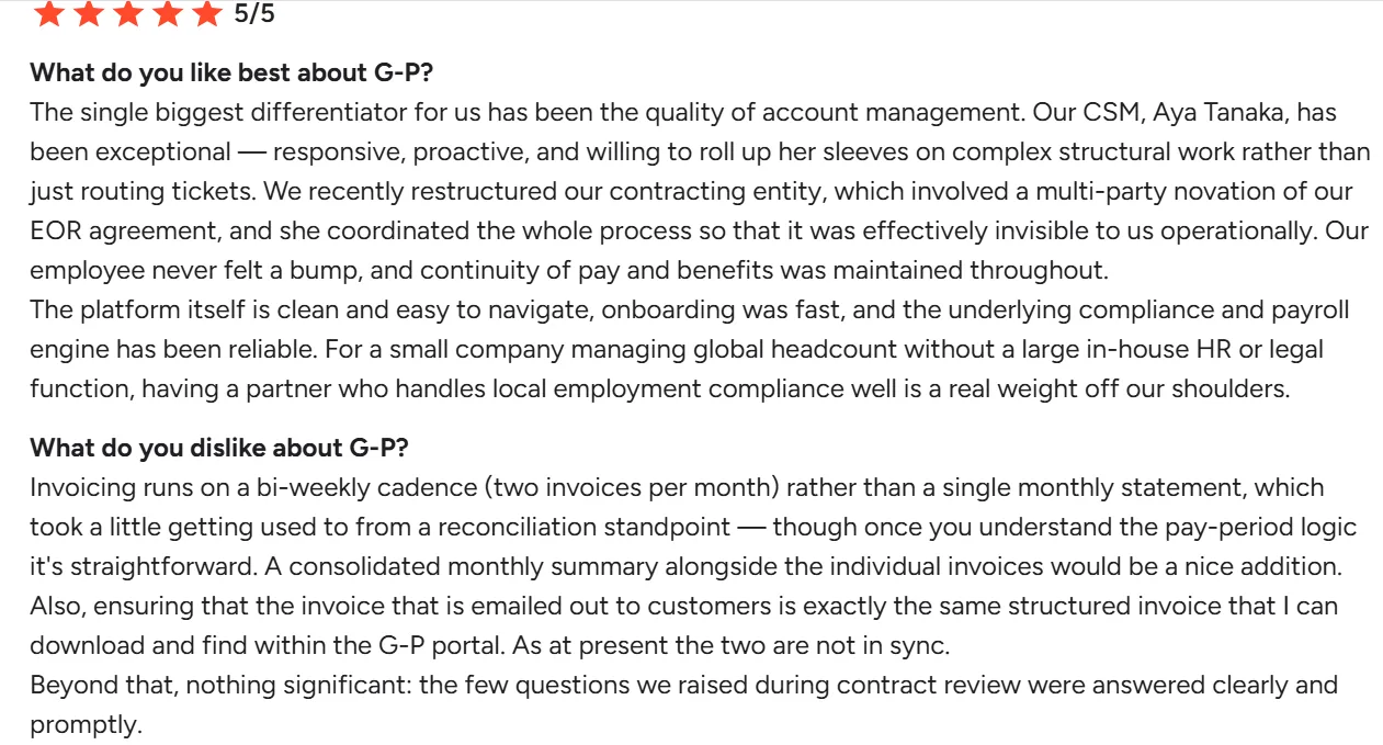 Globalization Partners review on G2
