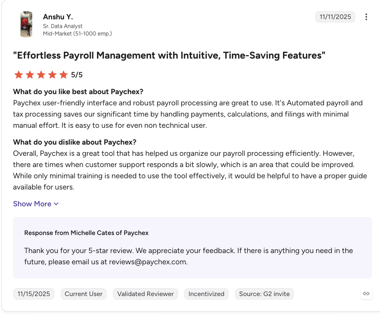 Paychex PEO – 4.1/5 screenshot