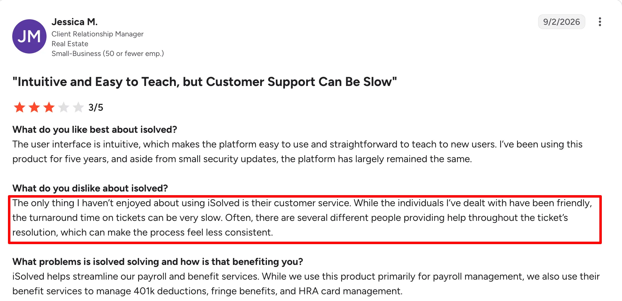 Why do businesses look for isolved alternatives? screenshot