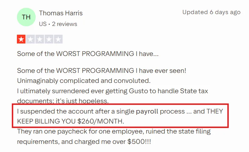 Gusto review on Trustpilot
