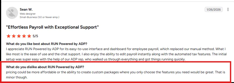 ADP Run review on G2