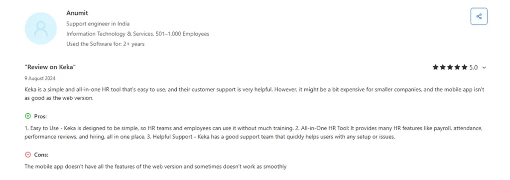 Keka user review