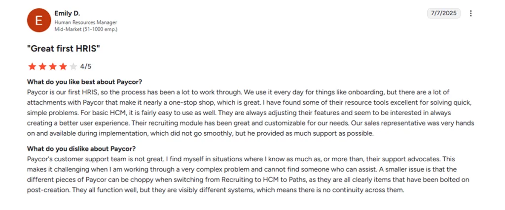 Paycor user review