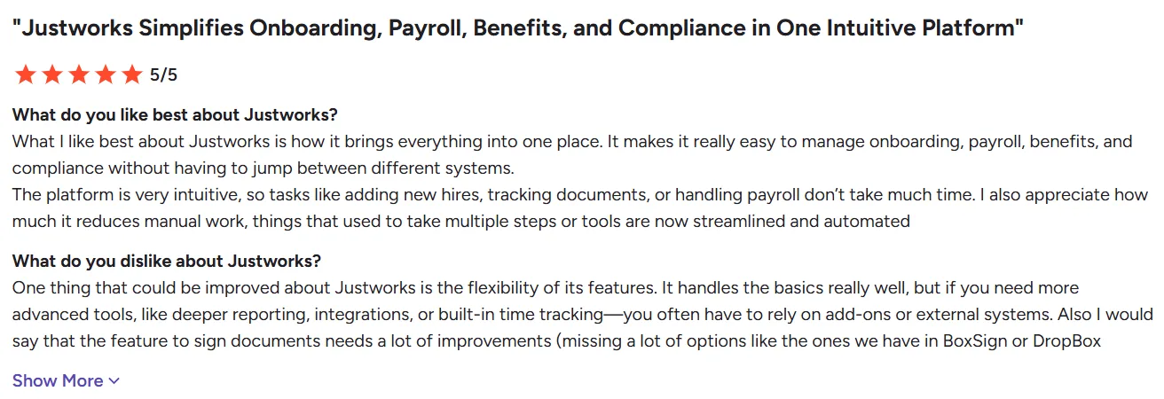 Justworks user review