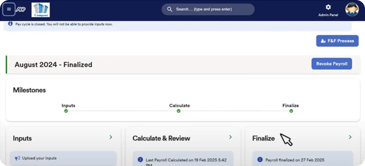 ADP Workforce Now payroll workflow