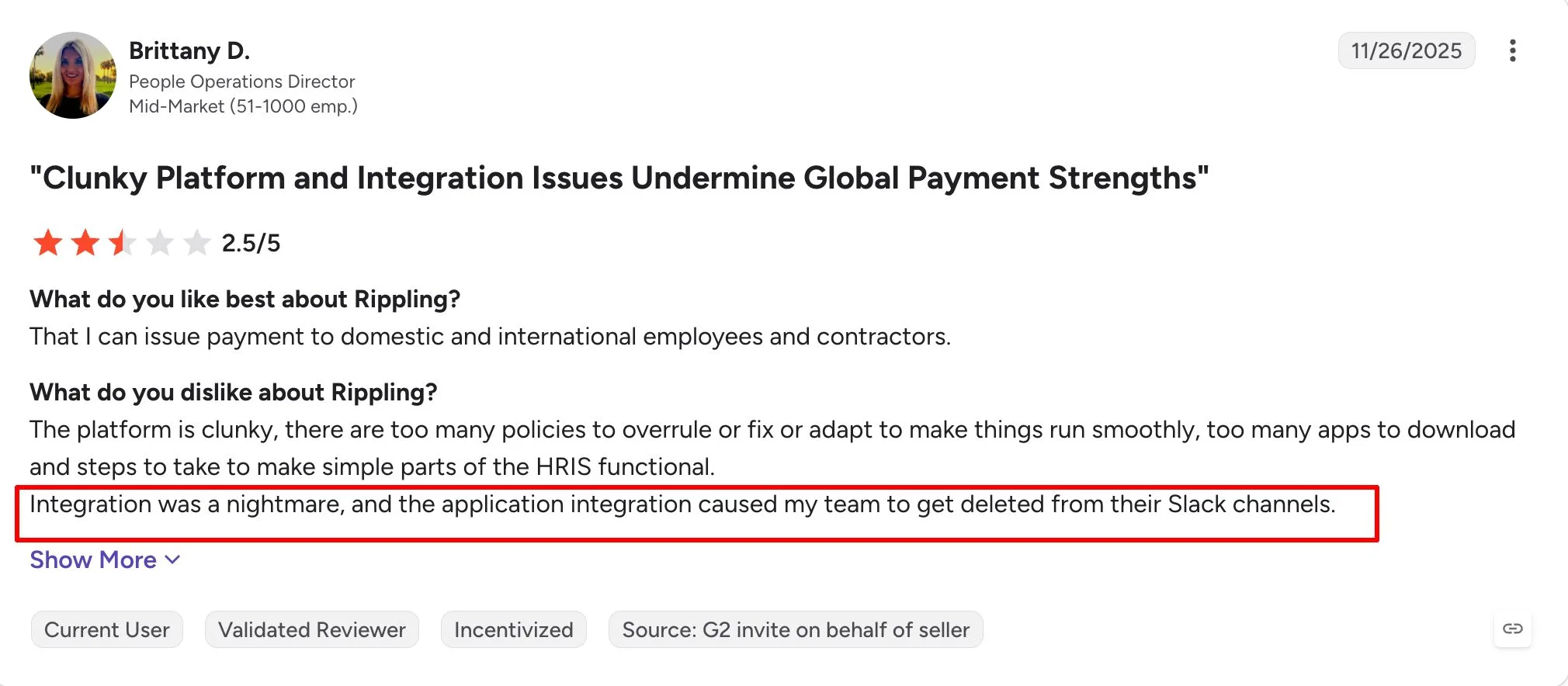 Rippling user review on integration challenges