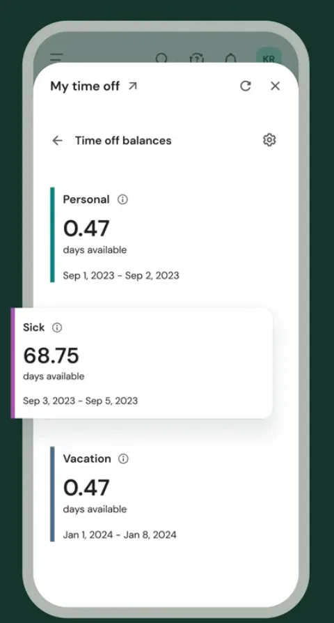 UKG Ready employee time-off dashboard