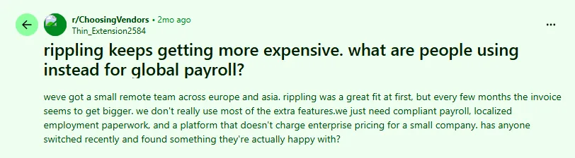 Rippling user review on pricing escalation