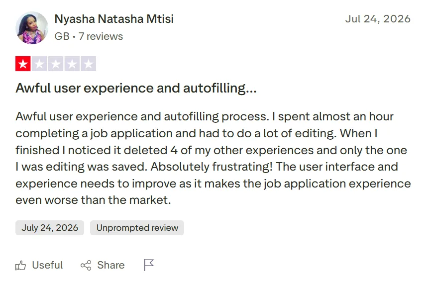 Poor experience for employees and candidates screenshot